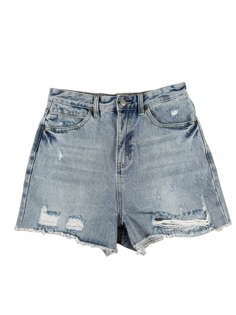 Chelsea & Violet Women Denim Shorts 29 Light Wash Distressed High Rise Western